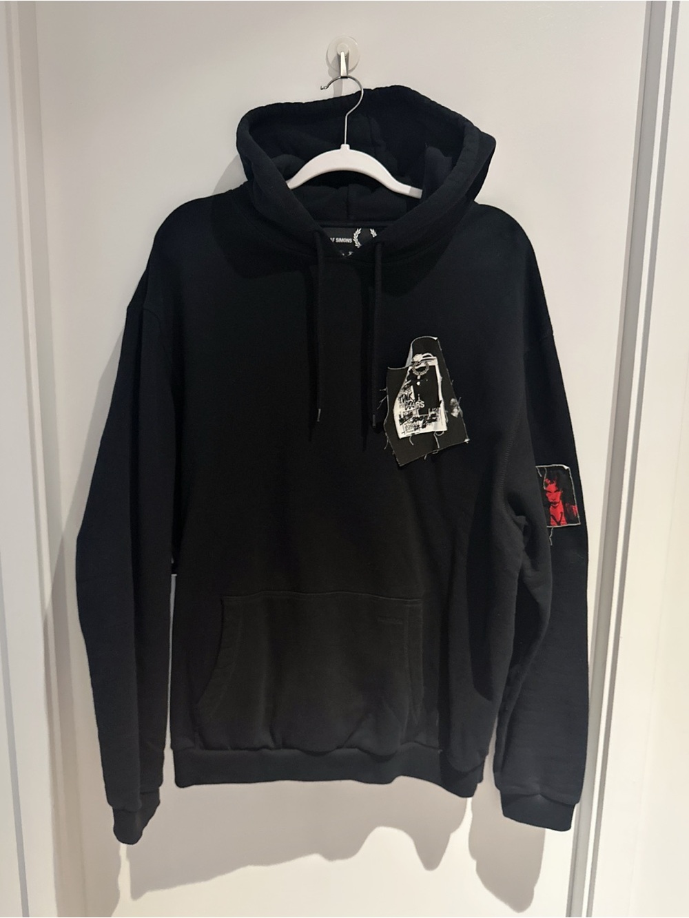 Raf Simons Black Hoodie with Graphic Patches